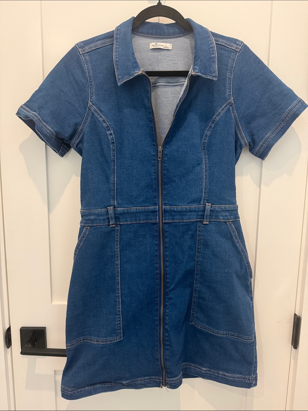 Hollister Blue Short-Sleeve Denim Zip Dress Jacket